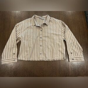 Everlane Tan and White Striped Button-Down super crop Shirt